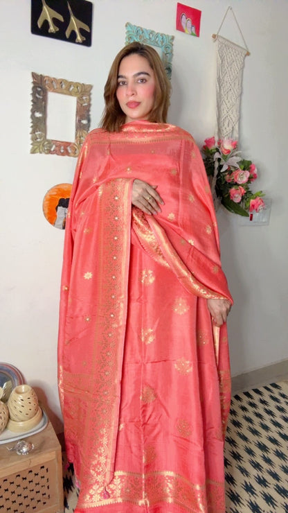 Dola Silk Shirt Dhuppta With Banarasi Weaving!!