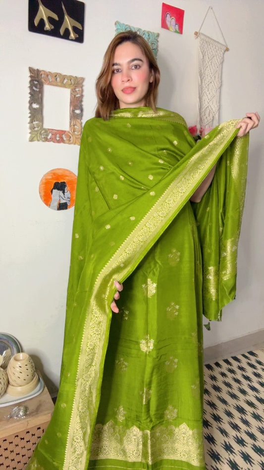 Dola Silk Shirt Dhuppta With Banarasi Weaving!!
