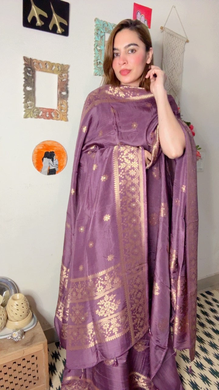 Dola Silk Shirt Dhuppta With Banarasi Weaving!!