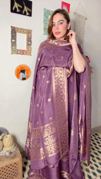 Dola Silk Shirt Dhuppta With Banarasi Weaving!!