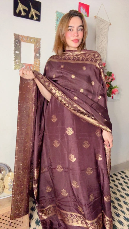 Dola Silk Shirt Dhuppta with Banarasi Weaving!!