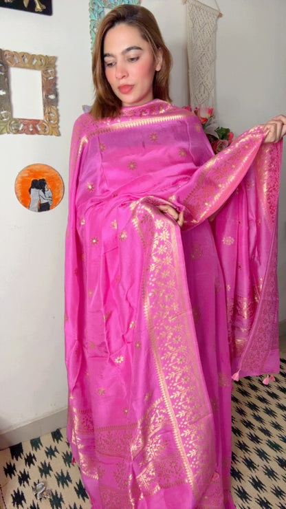 Dola Silk Shirt Dhuppta With Banarasi Weaving!!