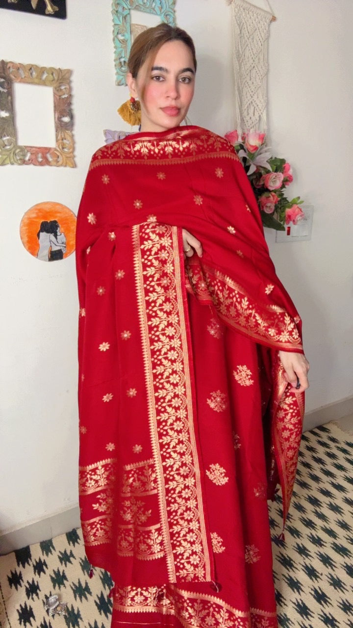 Dola Silk Shirt Dhuppta With Banarasi Weaving!!