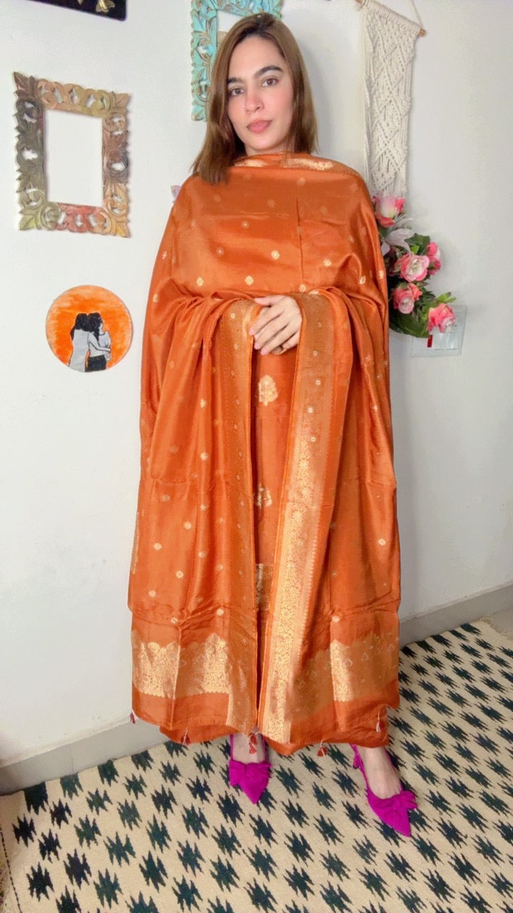 Dola Silk Shirt Dhuppta With Banarasi Weaving!!